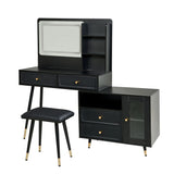 Modern Makeup Vanity Desk With Mirror And Lights Retractable Design Engineered Wood - Black - Furniture Home Direct