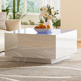 Square High Glossy Coffee Table With 16 Color Led Strip Lights, Modern Center Table With 5Mm Frosted Tempered Glass Top For Living Room - Furniture Home Direct