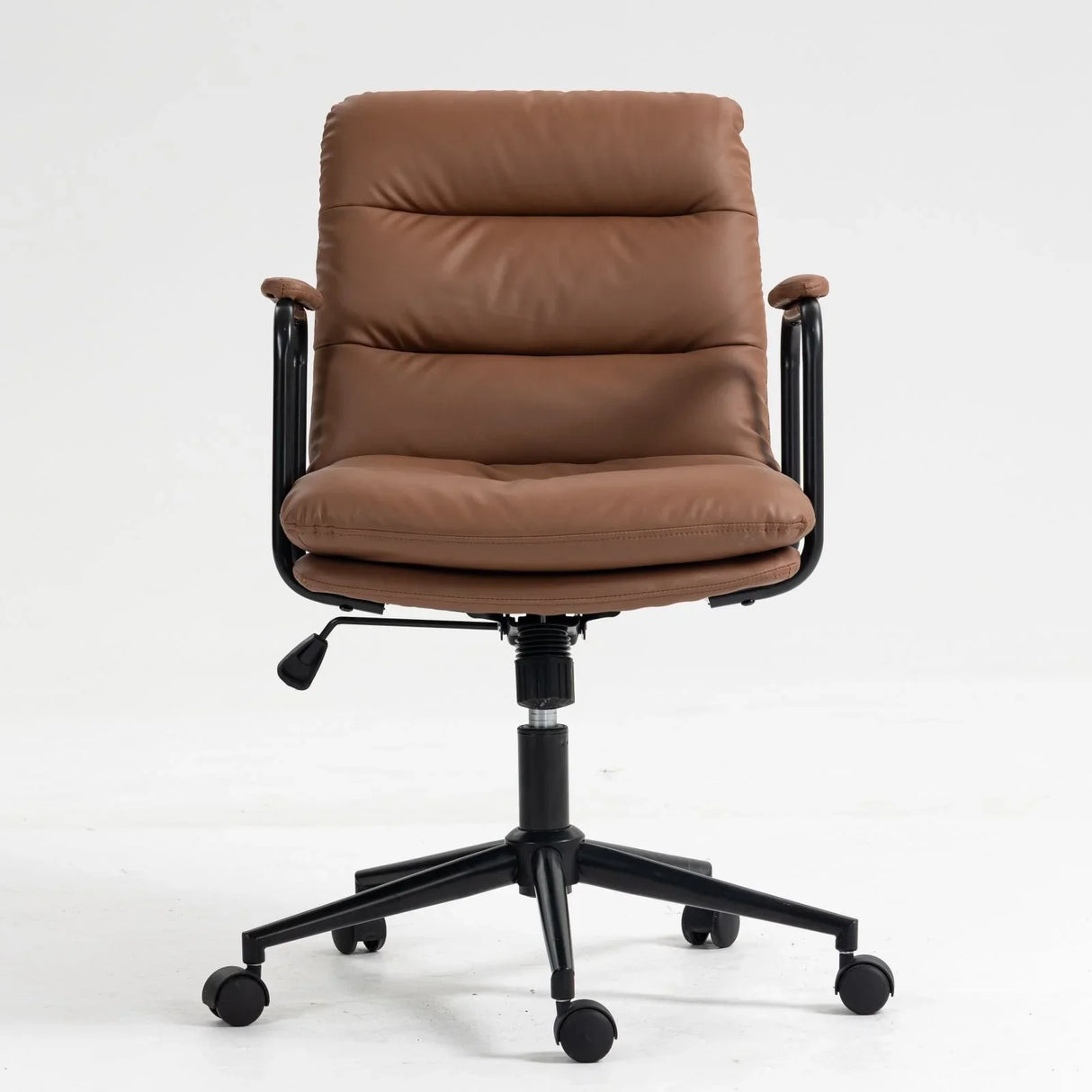 Office Chair, Mid Back Home Office Desk Task Chair With Wheels And Arms Ergonomic PU Leather Computer Rolling Swivel Chair With Padded Armrest - Furniture Home Direct