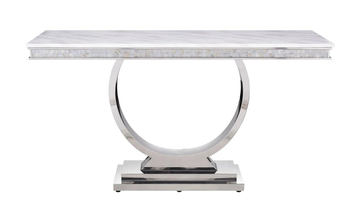 Zander - Printed Faux Marble Top Mirrored Console Table - Silver / White - Furniture Home Direct