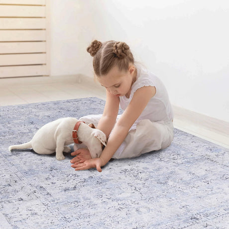Maval - 2' X 3' Washable Area Rug - Blue / Cream - Furniture Home Direct