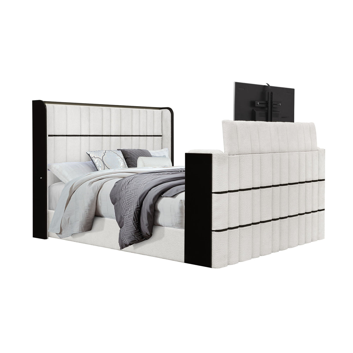 Isaiah - Bed With TV Lift-LED Speakers And Fireplace