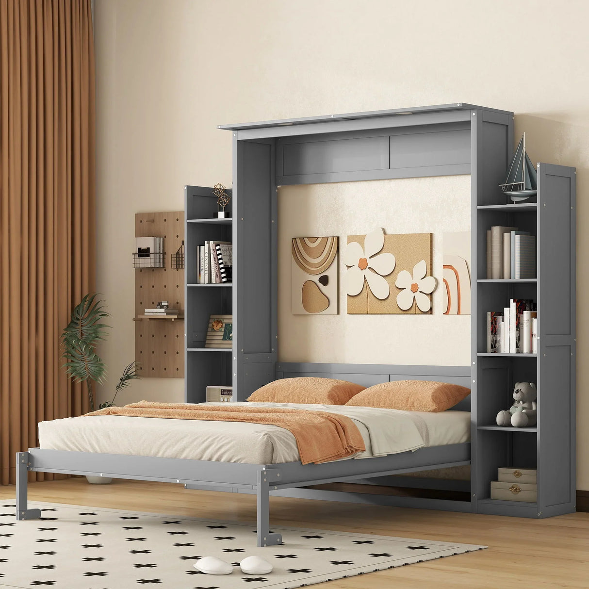 Wall Murphy Bed With Shelves And LED Lights - Furniture Home Direct