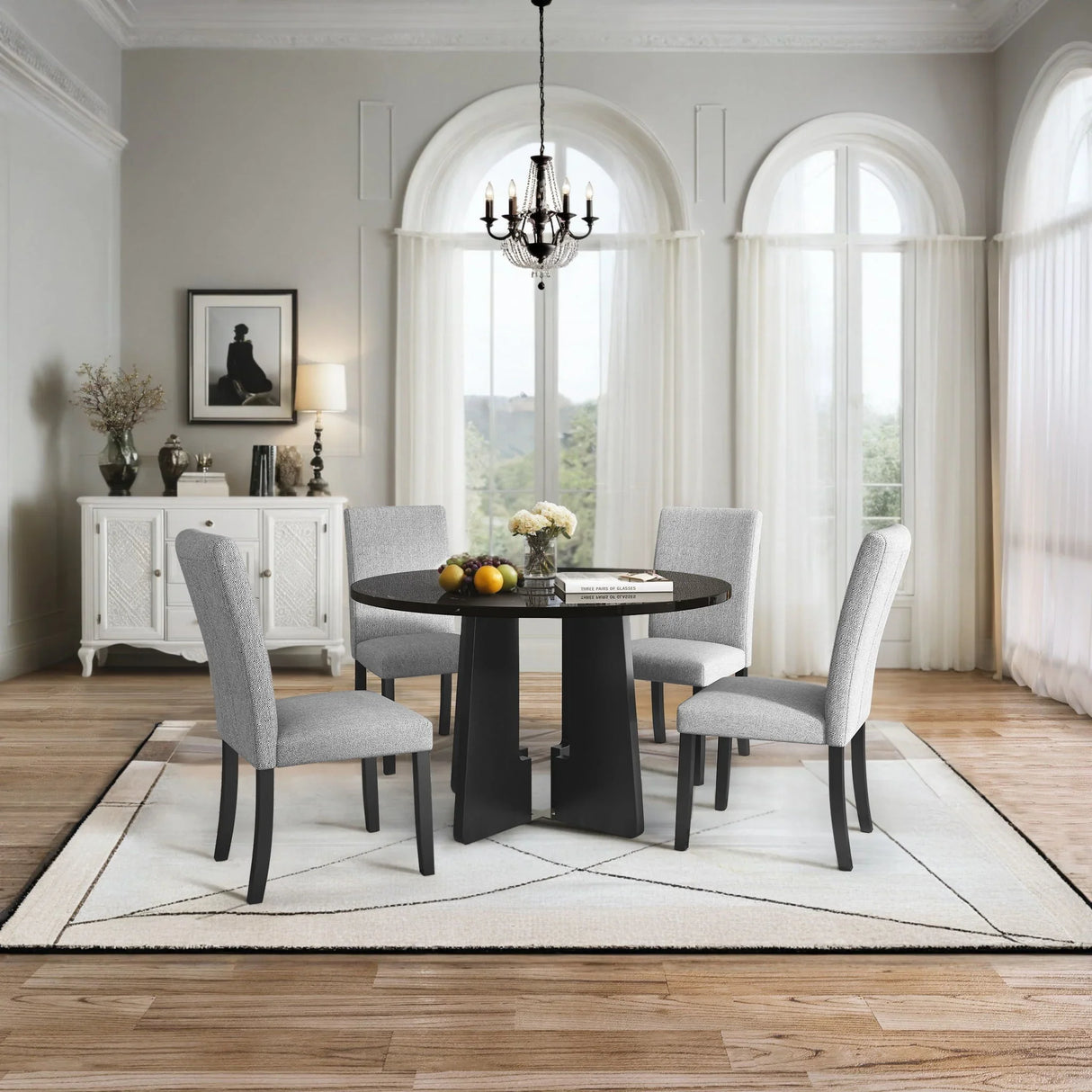 5 Piece Round Dining Table Set, Modern Table And 4 Upholstered Chairs For Dining Room - Furniture Home Direct