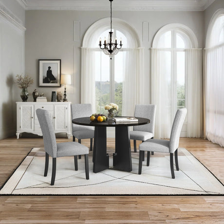 5 Piece Round Dining Table Set, Modern Table And 4 Upholstered Chairs For Dining Room - Furniture Home Direct