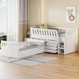 Loft Platform Bed With 7 Drawers And Full Guardrails, Modern L Shaped Space Savin - Furniture Home Direct