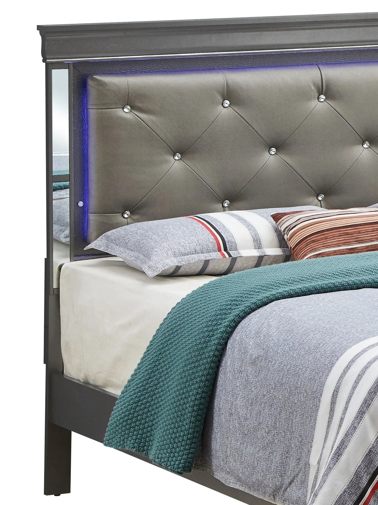 Bed With LED Light Accents Headboard - Furniture Home Direct