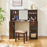 Modern Elegance Makeup Vanity Desk With Adjustable Lighted Mirror Storage Shelves Drawer And Cabinet - Walnut - Furniture Home Direct