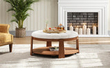 Round Ottoman Coffee Table with Upholstered Top Ivory White - Furniture Home Direct
