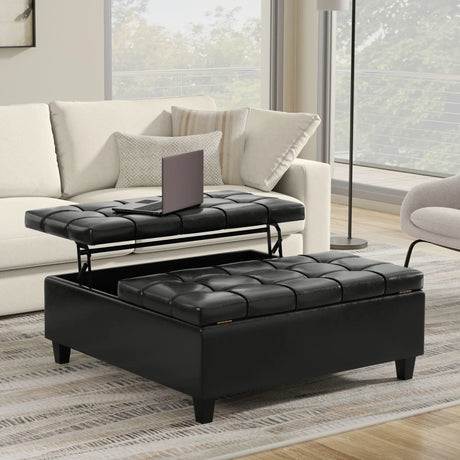 Harrison - Large Square Coffee Table Storage Ottoman - Black - Furniture Home Direct