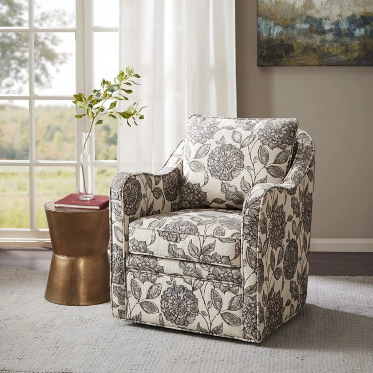 Wide Seat Arm Chair With 360 Degree Rotation - Furniture Home Direct