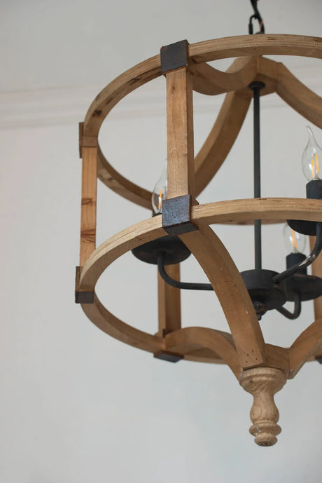 3 Light Wood Drum Chandelier, Hanging Light Fixture With Adjustable Chain For Kitchen, Bulb Not Included - Brown - Furniture Home Direct