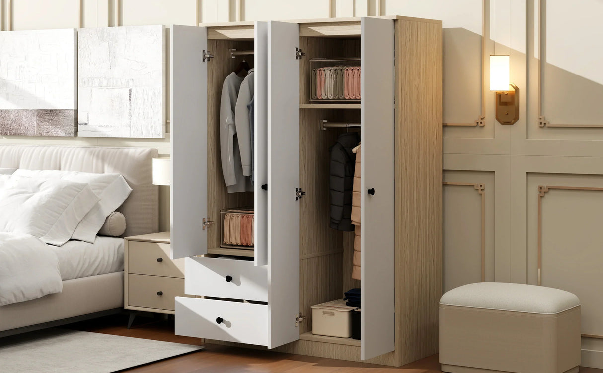 Wardrobe With Drawers And Hanging Rod Solid Wood White - Furniture Home Direct