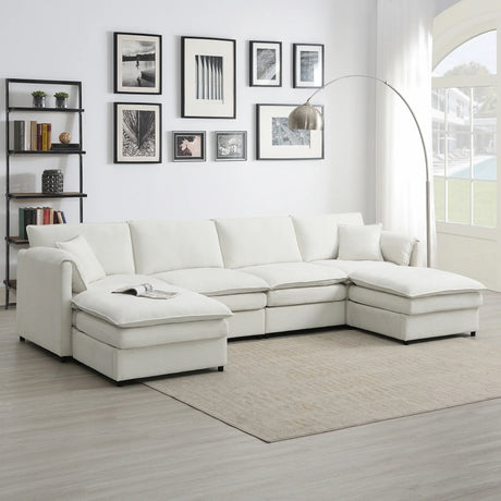 Sectional Sofa Chenille L Shaped Living Room Comfort Cream - Furniture Home Direct