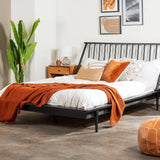 Mid-Century Modern Solid Wood Platform Bed Frame With Spindle Headboard - Furniture Home Direct
