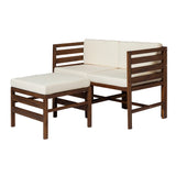 Contemporary 3 Piece Modular Acacia Wood Left And Right Arm Chairs And Ottoman - Dark Brown - Furniture Home Direct