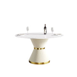 Modern Artificial Stone Round Carbon Steel Base Dining Table, Can Accommodate 6 People - Furniture Home Direct