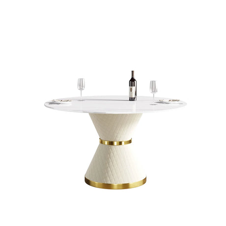 Modern Artificial Stone Round Carbon Steel Base Dining Table, Can Accommodate 6 People - Furniture Home Direct