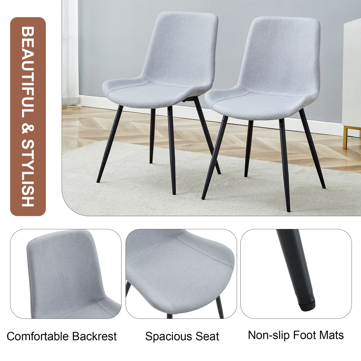 Dining Chair Set Modern Light Upholstered Fabric Chairs Gray - Furniture Home Direct