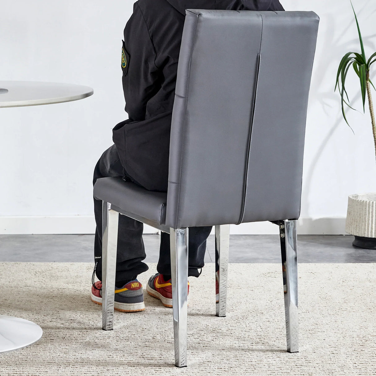 Dining Chairs Tufted Back Chrome Legs Charcoal Gray - Furniture Home Direct