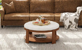 Round Ottoman Coffee Table with Upholstered Top Ivory White - Furniture Home Direct