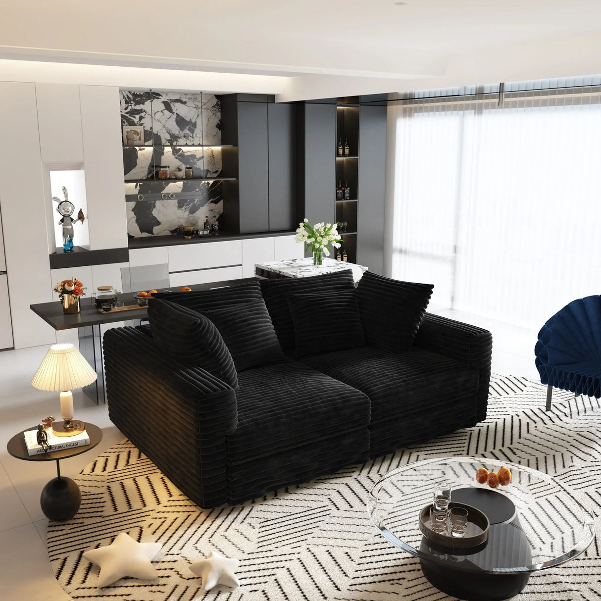Plush Corduroy 4 Seat Sofa, Modern Comfy Upholstered Sofa Cloud Couch, Deep Seat Couches With Soft Pillows - Furniture Home Direct