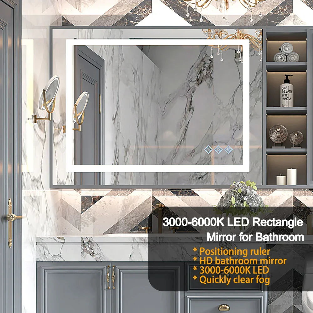 3000-6000K LED Bathroom Mirror With Lights, Anti-Fog Dimmable Lighted Wall Mounted Vanity Mirror Master Bath Modern Makeup (Only Mirrors, Not Cabinets) Horizontal & Vertical - Furniture Home Direct