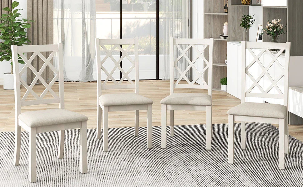 Dining Set Round Table With Upholstered Chairs Walnut Beige - Furniture Home Direct