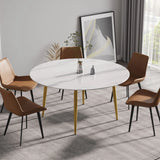 Modern Man-Made Stone Round Metal Dining Table-Position For 6 People - Furniture Home Direct