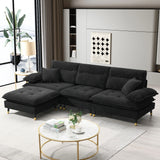 L Shaped Convertible Sectional Sofa 4 Seat Tufted Couch Set With Two Tone Adjust Legs Cloud Movable Ottoman - Furniture Home Direct