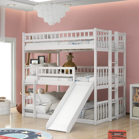 Triple Bed With Built-In Ladder And Slide, With Guardrails - Furniture Home Direct