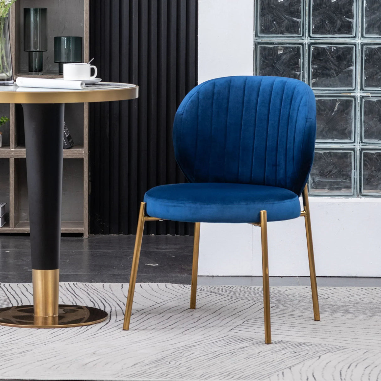 Amoa - Contemporary Velvet Upholstery Dining Chair - Blue - Furniture Home Direct