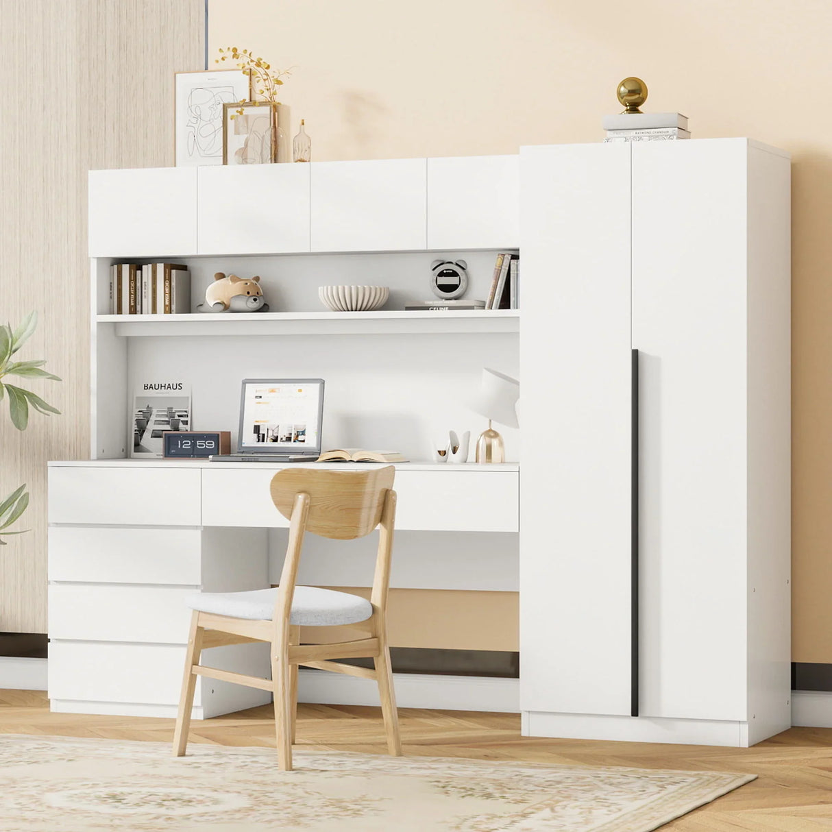 2 Door Storage Desk Wardrobe For Bedroom With Shelves And Drawers - Furniture Home Direct