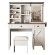 Rustic Farmhouse Makeup Vanity Desk With Sliding Mirror, LED Lights, And Charging Socket - White - Furniture Home Direct