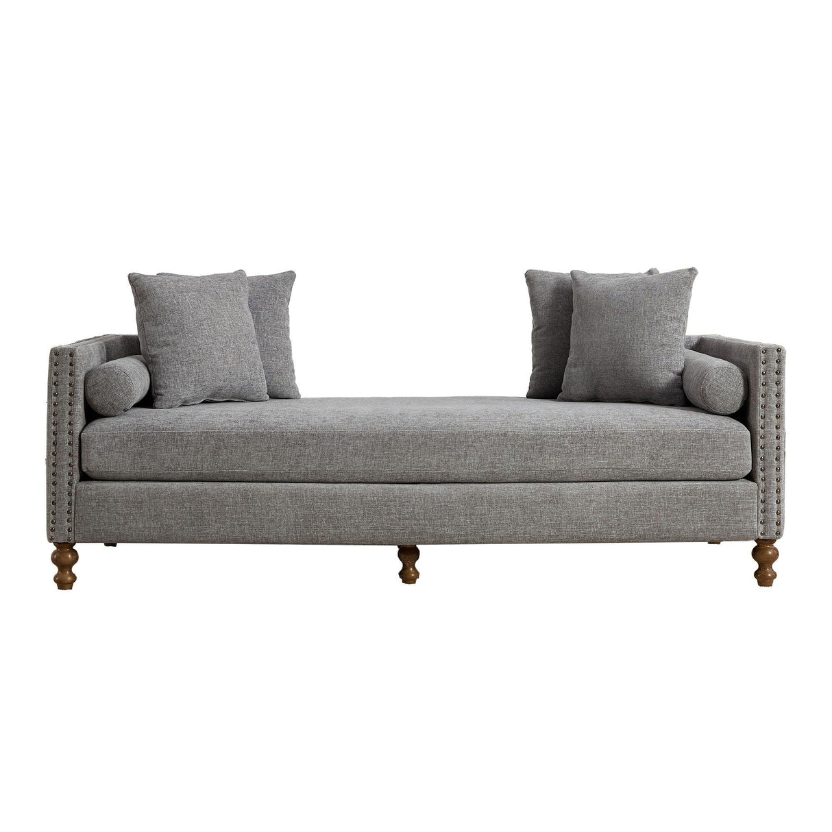 Upholstered Chaise Lounge Indoor With Nailheads, Sleeper Sofa Couch With 4 Throw Pillows & 2 Bolsters, Daybed With Rubberwood Legs - Furniture Home Direct