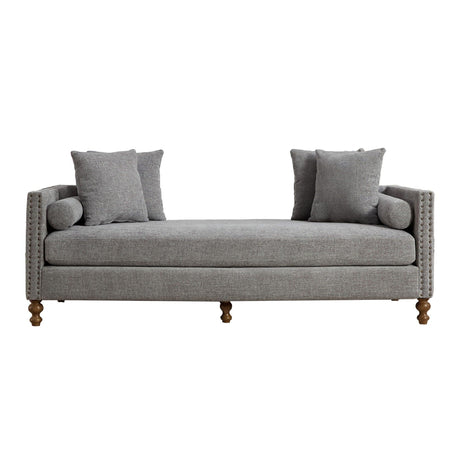 Upholstered Chaise Lounge Indoor With Nailheads, Sleeper Sofa Couch With 4 Throw Pillows & 2 Bolsters, Daybed With Rubberwood Legs - Furniture Home Direct