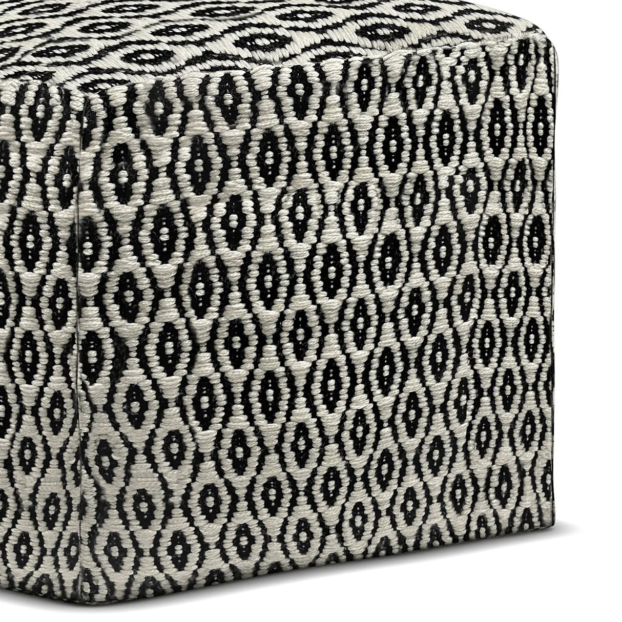 Kiana - Square Woven Outdoor / Indoor Pouf - Black / White - Furniture Home Direct