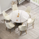 53.15" Modern Artificial Stone Round Panel Metal Iron Base Dining Table, Can Accommodate 6 People, (Not Including Chairs) - White / Black - Furniture Home Direct