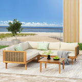 Premium Outdoor Sofa Set With Waterproof Cushions and Coffee Table - Brown Mix / Beige