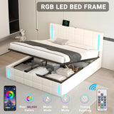 Storage Bed With LED Lights And Hydraulic Lift White - Furniture Home Direct