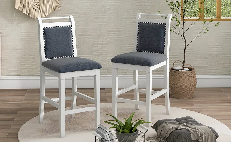 Dining Set Drop Leaf Counter Height With 2 Chairs White Gray - Furniture Home Direct