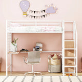 Loft Bed With Desk And Grid, Stylish Frame With Lateral Storage Ladder And Wardrobe - Furniture Home Direct