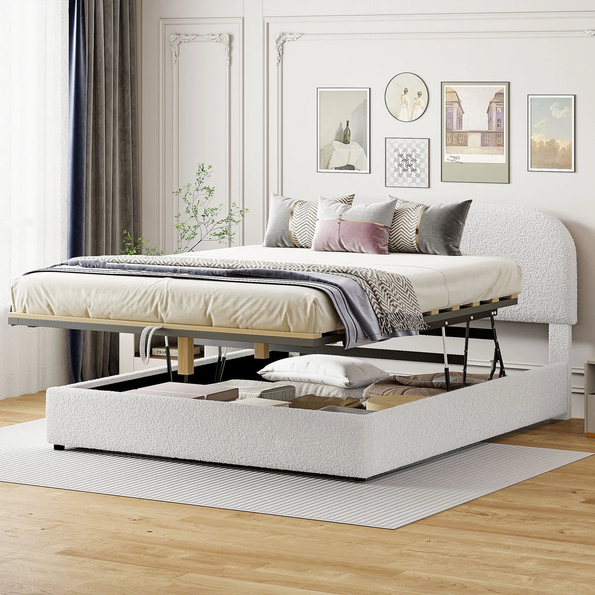 Upholstered Platform Bed With Hydraulic Storage System - Furniture Home Direct