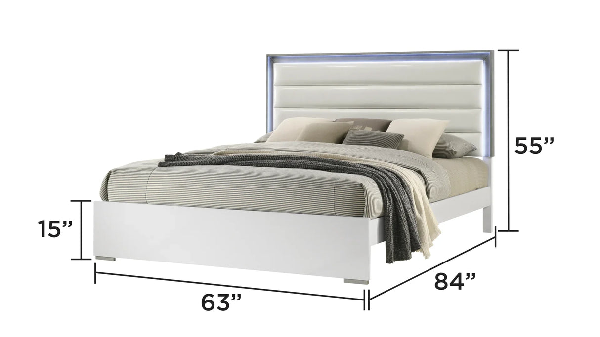 Queen Bedroom Set Contemporary LED Headboard White - Furniture Home Direct