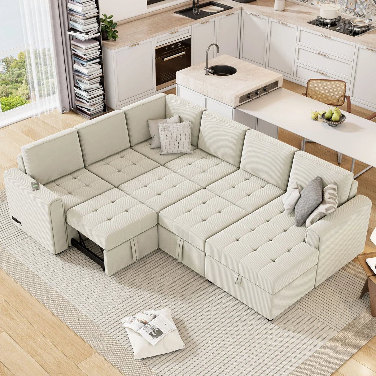 U-Shaped Sofa Sectional Sofa Pull-Out Sofa Bed With A Storage Chaise Lounge, Charging Devices For Living Room - Furniture Home Direct