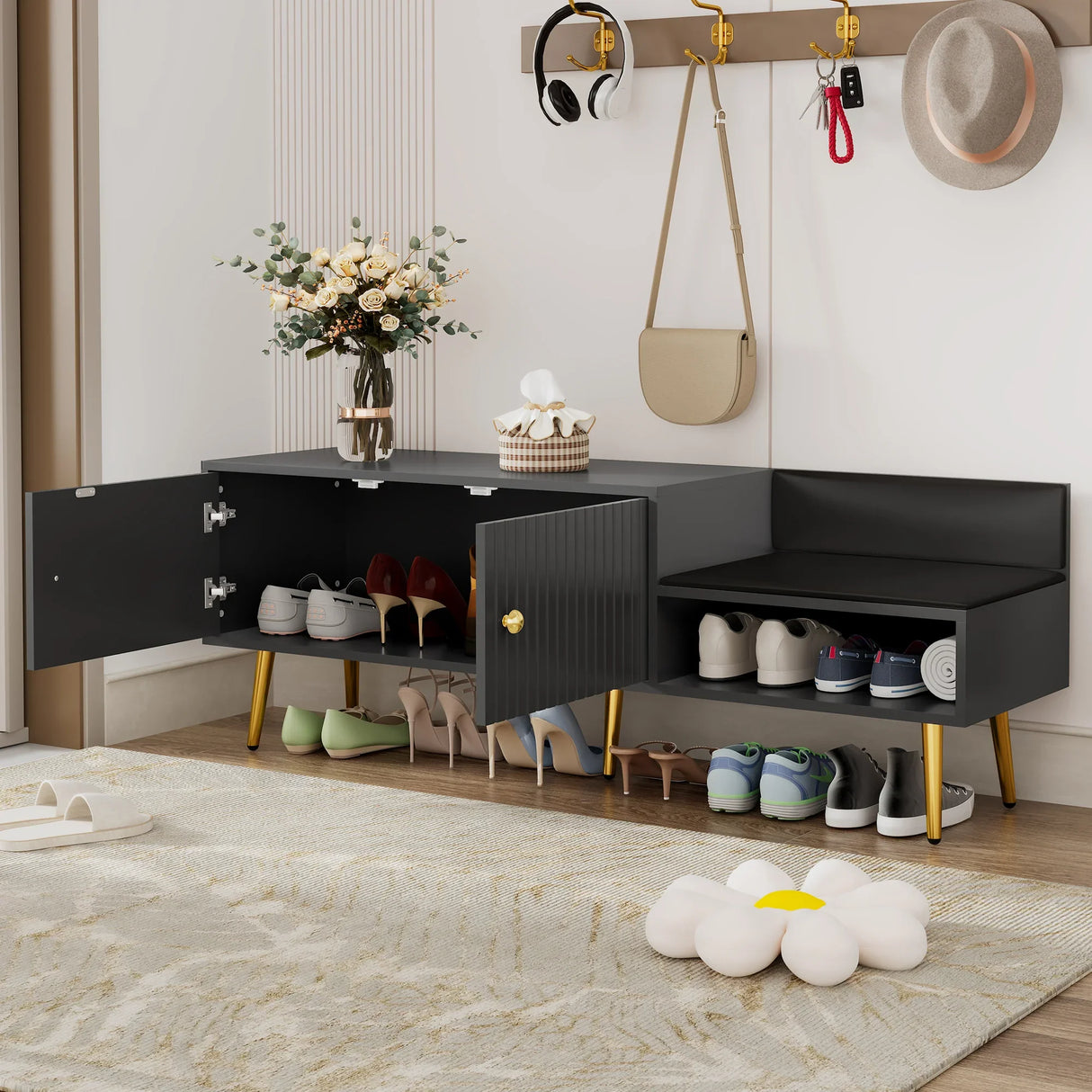 Modern Shoe Cabinet - Black - Furniture Home Direct