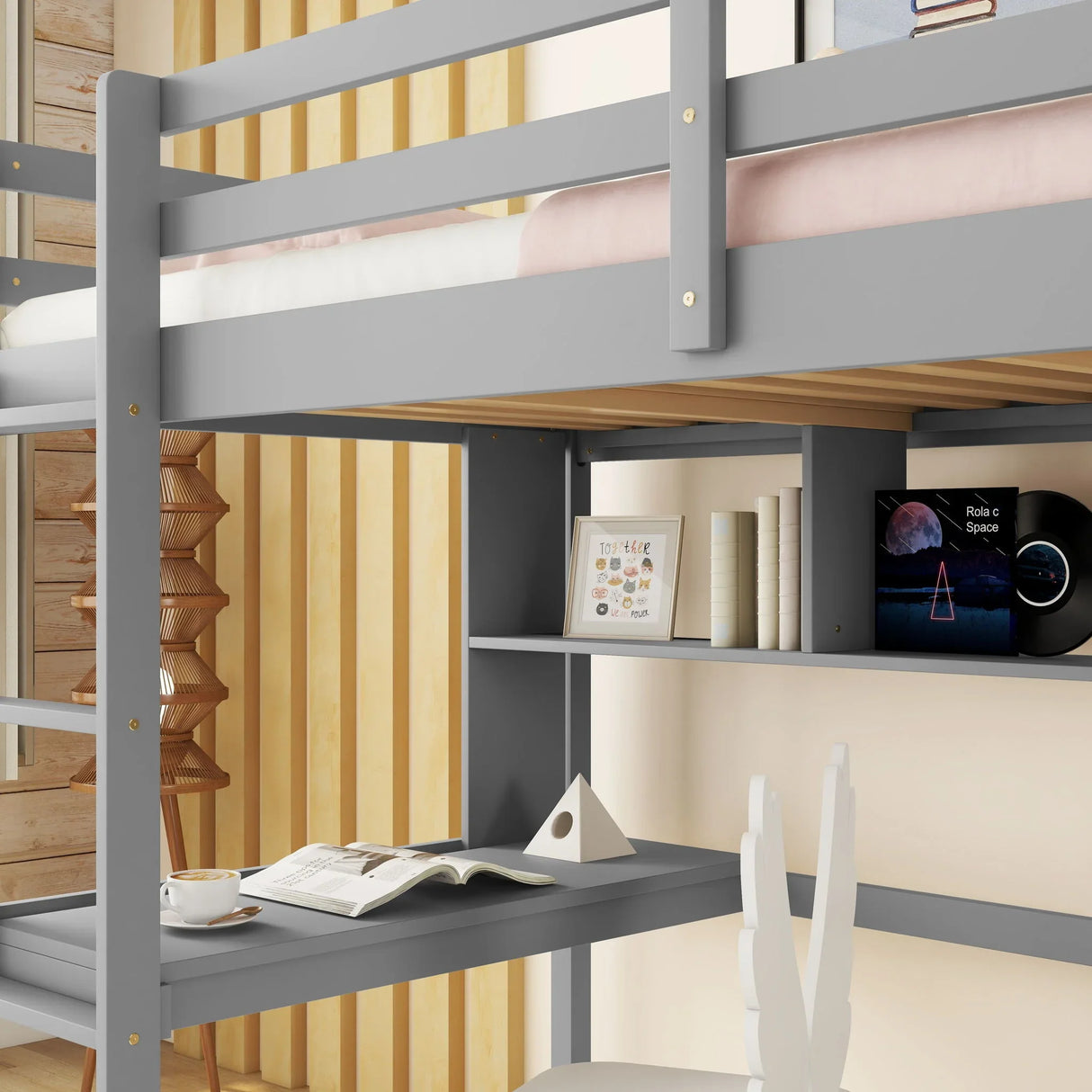 Loft Bed With Desk And Shelves, Safety Guardrail And Ladder - Furniture Home Direct