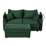 Sofa and Ottoman With Storage, Two USB Ports, Two Cup Holders and Phone Holder - Green - Furniture Home Direct