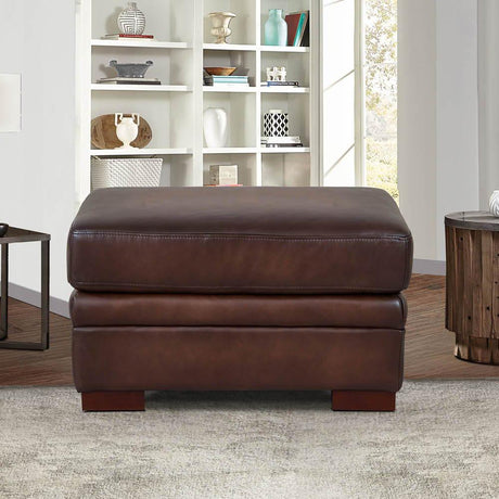 Brookfield - Leather Ottoman - Caramel - Furniture Home Direct