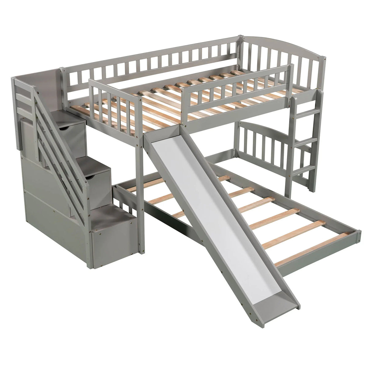Twin Over Twin Stairway Bunk Bed With Two Drawers And Slide - Furniture Home Direct